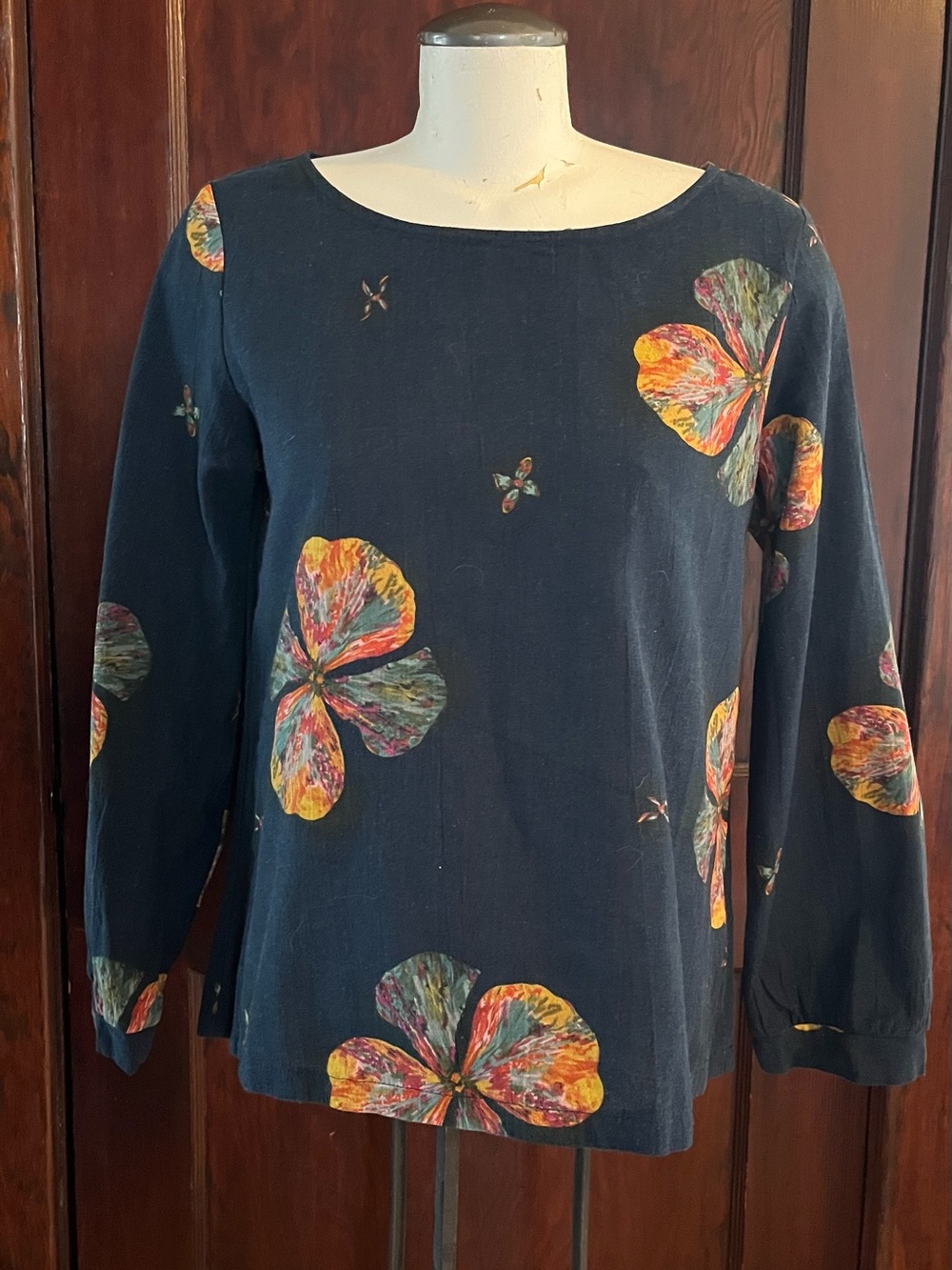 Cellabie Women’s Floral Long-Sleeve Cotton Blouse - Size Large
